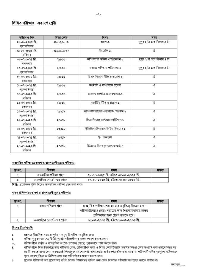 HSC BMT 1st Year Routine 2025